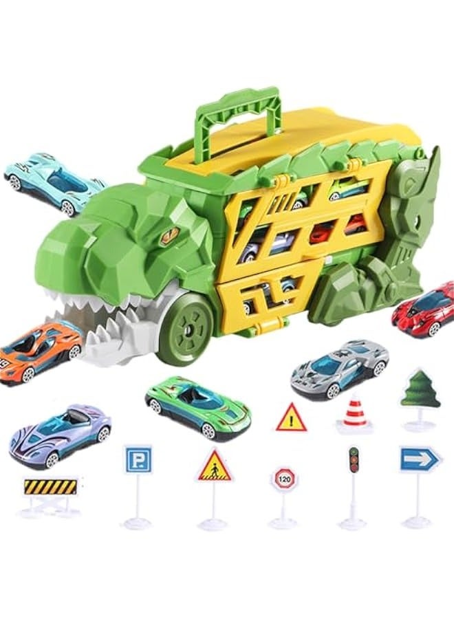 Kids Dinosaur Truck Toy With 6 Pieces Small Car Toys, Transport Truck Suitable for Kids 3-7 Years Old, Party, Birthday, Children's Day Gift