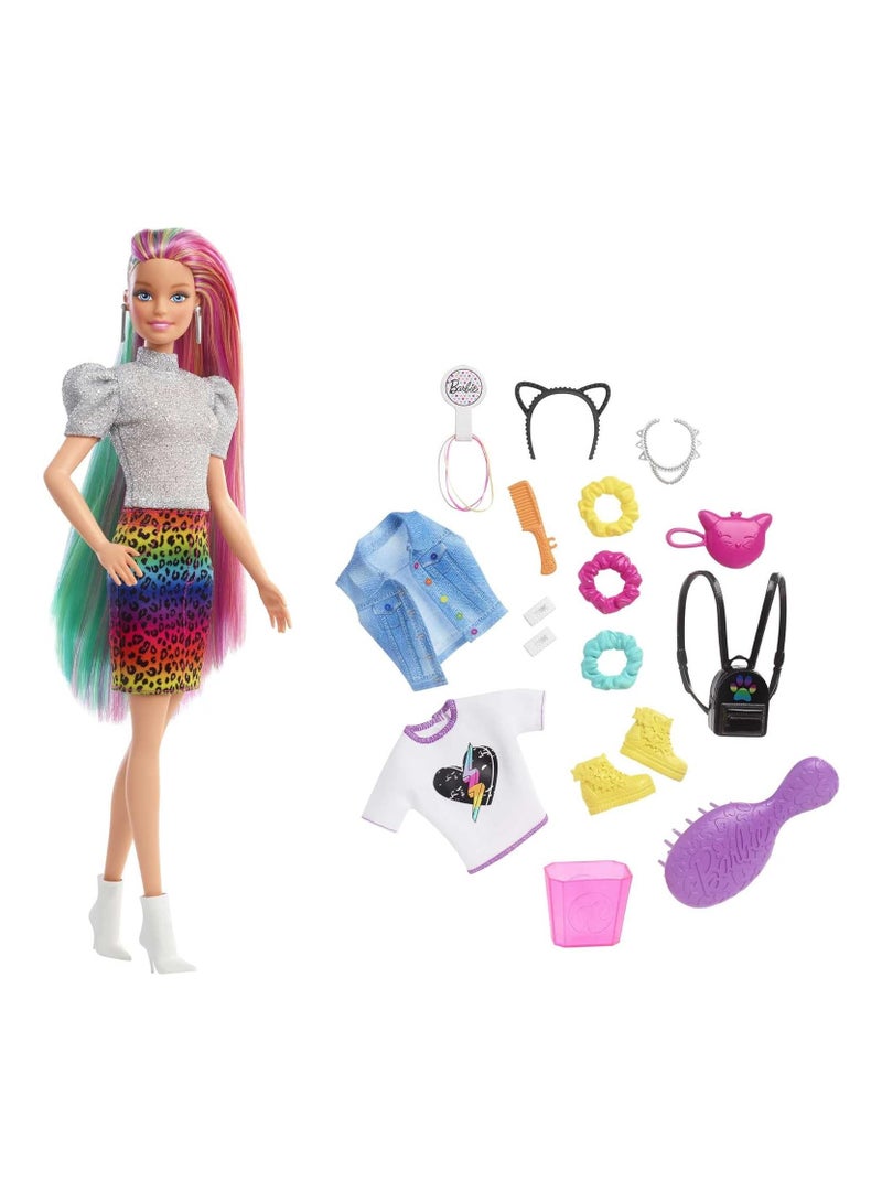 Barbie ​Leopard Rainbow Hair Doll Blonde With Color Change Hair