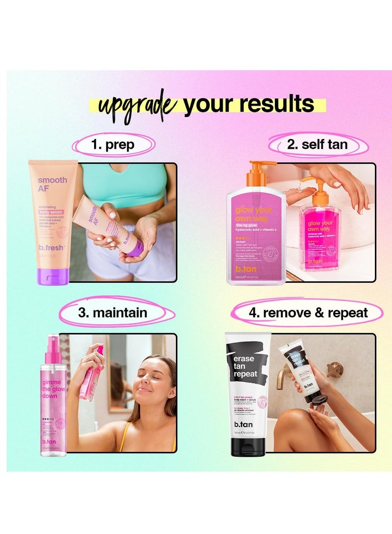 b.tan Clear Self Tan Gel & Face Mist Kit | Glow Your Own Way + Mist Bundle - Transfer-Resistant Self Tanning Gel with Gradual Self Tan Face Mist, with Body Mitt Applicator