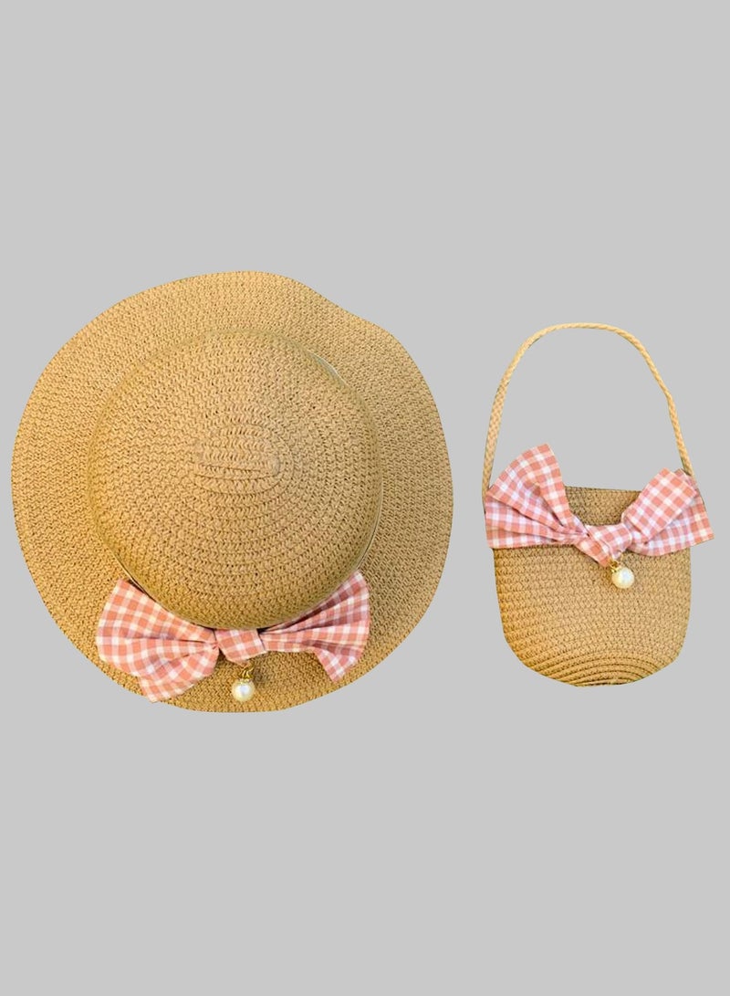 The Girl Cap Straw Hat & Shoulder Bag Set Summer Hat for Kids Outdoor Party Dress Up Set - Girls Wide Brim Set of 2 Pcs