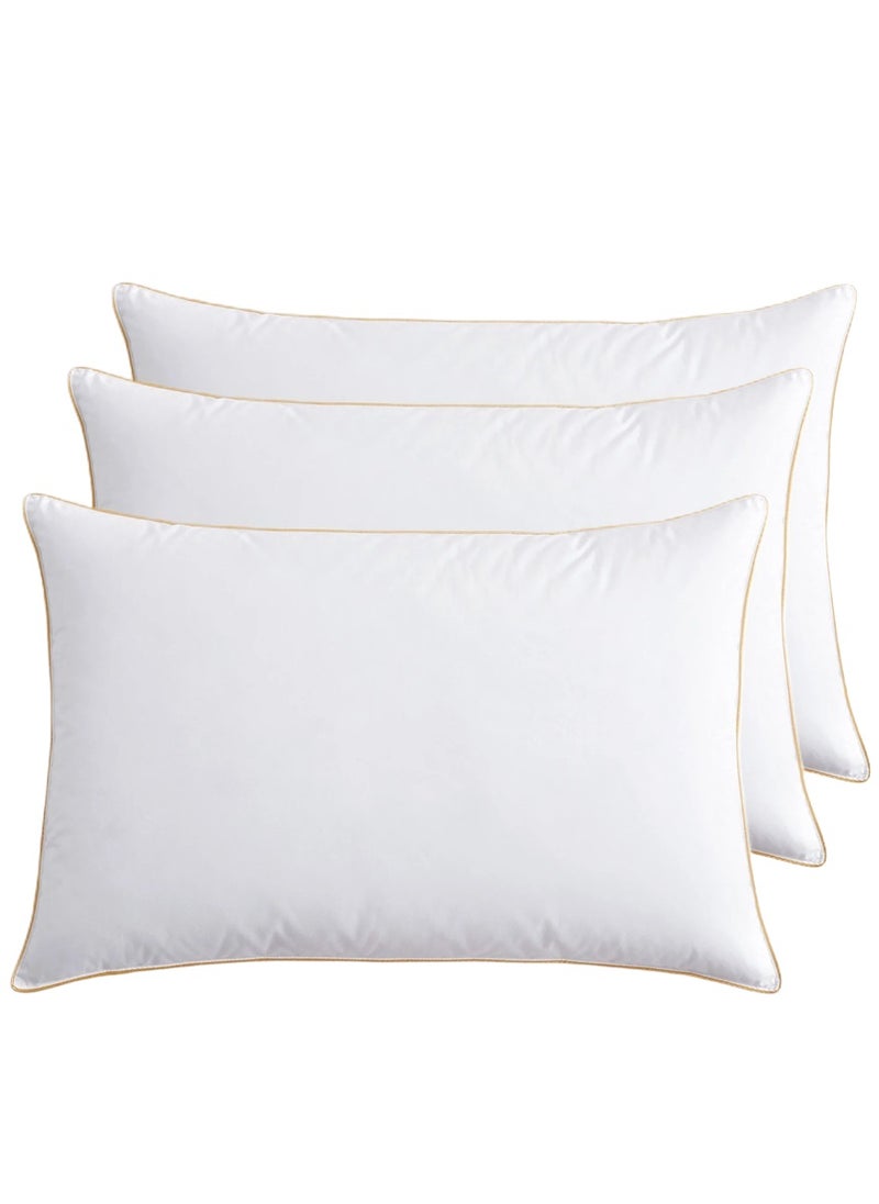 3 Piece Pack Single Piping Gold Line Bed Pillow 50x70cm Made in Uae