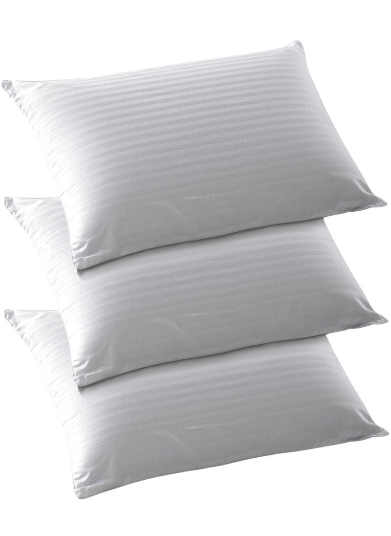 3 Piece Pack Classic Cotton Bed Pillow Stripe White 50X90cm Made in Uae