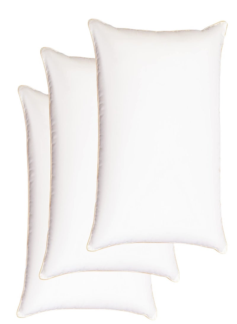 3 Piece Pack Golden single Piping Pillow Soft Cotton Bed Pillow White 50x70cm Made in Uae