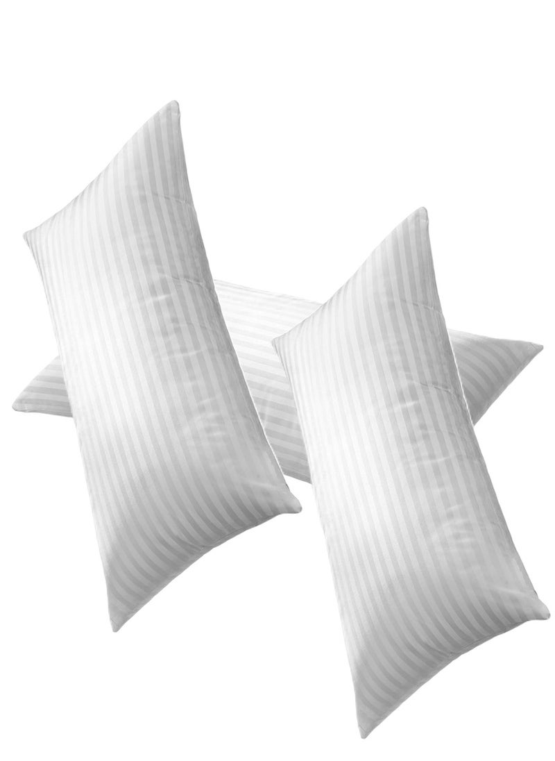 3 Piece Cotton Bed Pillow - Stripe White 50X90cm Made in Uae