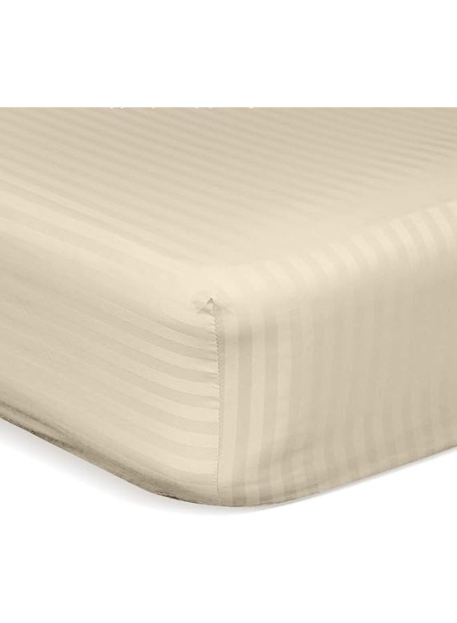 PAUL SODA EMPORIA Soft Comfort Stripe Microfiber Fitted Sheet Double 120 x 200 cm, Beige