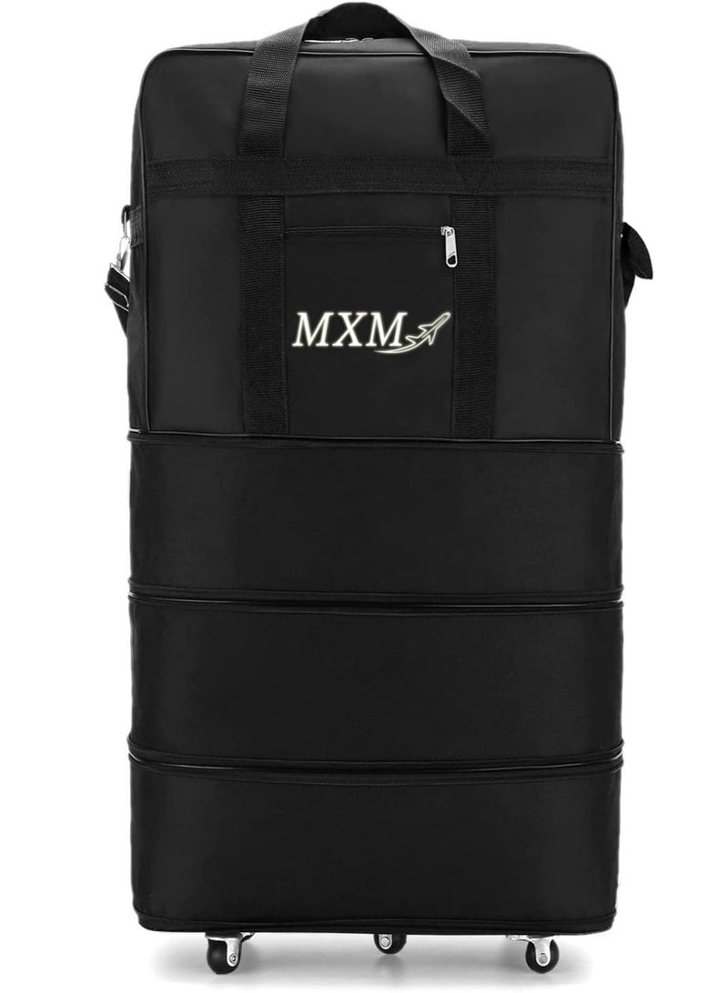 Travel Moving Trolley Luggage Foldable Bag with Wheels XX-Large 30kg/120L Waterproof Zipper Extendable Duffel Organizer Bag (Checks)
