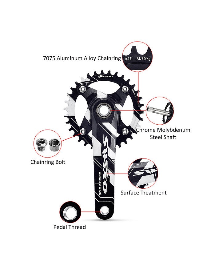 170mm 104 BCD Bicycle Crankset Crank Arm Set MTB Mountain Bike Crank Set with 34T/36T Chainring Bottom Bracket