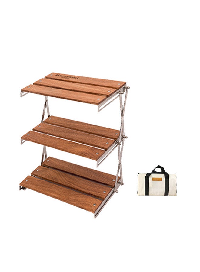 Outdoor Camping Cups Bowls Folding Storage Rack Wooden Three-tier Storage Bracket Picnic BBQ Tableware Cookware Storage Rack Campsite Tools Shelf