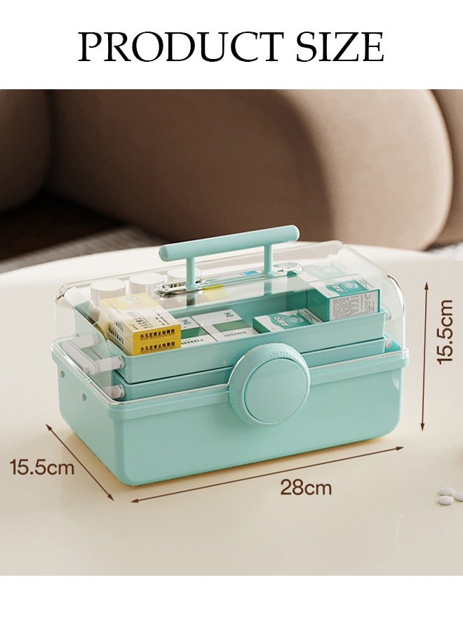 Medicine Box Plastic Medicine Storage Box Family Emergency Kit Medical Kit 3 Layers Home First Aid Box Child Proof Medicine Box Organizer Pill Case with Compartments and Handle
