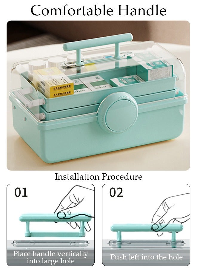 Medicine Box Plastic Medicine Storage Box Family Emergency Kit Medical Kit 3 Layers Home First Aid Box Child Proof Medicine Box Organizer Pill Case with Compartments and Handle