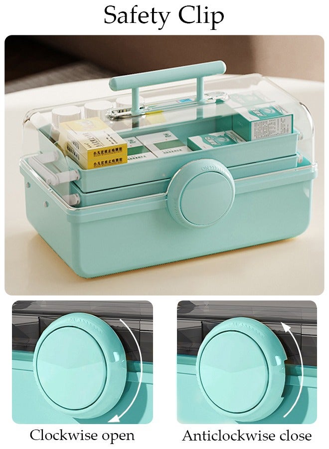 Medicine Box Plastic Medicine Storage Box Family Emergency Kit Medical Kit 3 Layers Home First Aid Box Child Proof Medicine Box Organizer Pill Case with Compartments and Handle