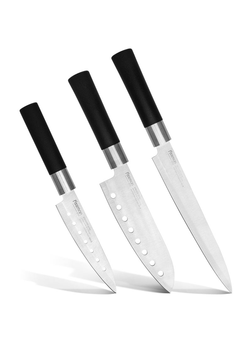 Fissman 3-Piece Knife Set Minamino Series, Slicing Knife 20cm, Santuko Knife 17cm, Utility Knife 13cm, Japanese 420J2 Stainless Steel, Double Sided Blade, with ABS Durable Handle, Lightweight