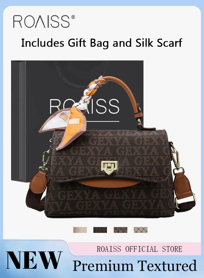 Premium Textured Satchel Handbag for Women Exquisite Elegant Ladies Shoulder Crossbody Bags with Silk Scarf and Gift Bag Gifts for Mom Wife Bridal Suitable For Leisure Birthday Gift or Ramadan