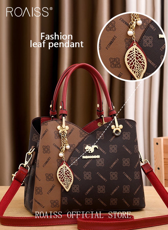 Classic Vintage Textured Handbag for Women with Pendant Decor and Gift Bag Trendy Large Capacity Shoulder Crossbody Bags in Luxury Print for Mother and Wife Suitable for Birthday Gift or Ramadan