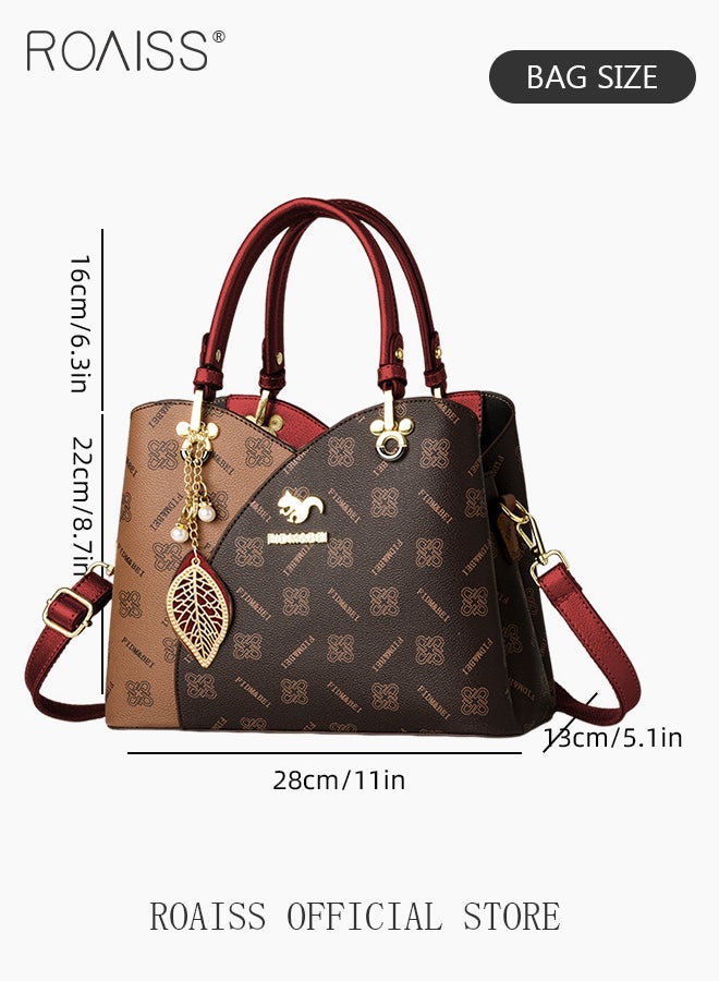 Classic Vintage Textured Handbag for Women with Pendant Decor and Gift Bag Trendy Large Capacity Shoulder Crossbody Bags in Luxury Print for Mother and Wife Suitable for Birthday Gift or Ramadan