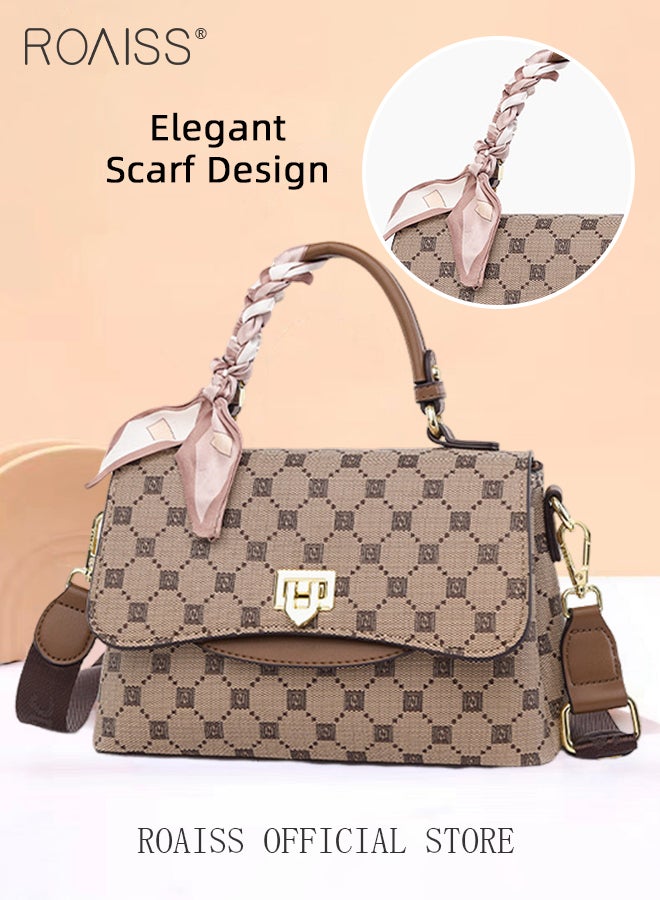 Premium Textured Satchel Handbag for Women Exquisite Elegant Ladies Shoulder Crossbody Bags with Silk Scarf and Gift Bag Gifts for Mom Wife Bridal Suitable For Leisure Birthday Gift or Ramadan
