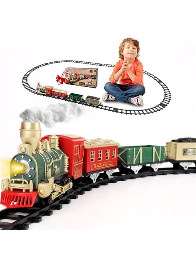 Train Set, Electric Train Toys with Railway Track and 4 Cars, Lights and Sounds,  Toys Gift for 5+ Years, Luxury Train Decoration for , Green & Red