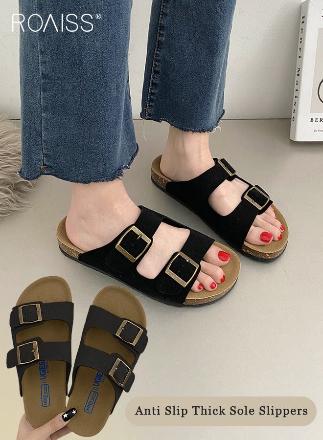 Women's Straight Cut Open Toe Slippers Frosted Thick Sole Anti Slip Sandals Adjustable Versatile Beach Slippers