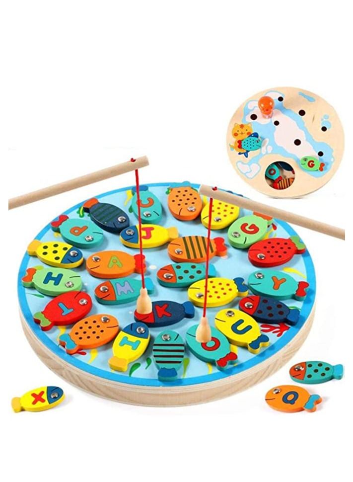 Magnetic wooden alphabet fishing game toy