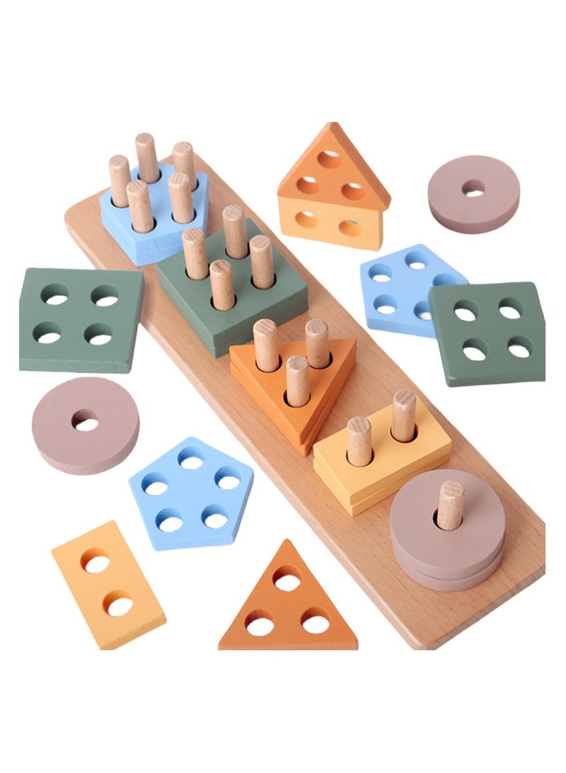 Children's Wooden Geometric Shapes Five Sets of Pillar Blocks