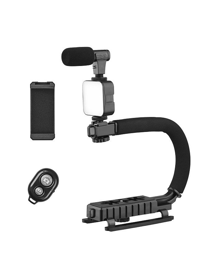 Universal Video U Grip Handle Handheld Vlog Bracket Stabilizer Kit with LED Video Light Microphone Phone Holder Remoter Shutter for Smartphone Camera Vlogging Video Recording
