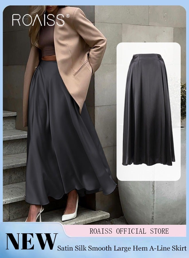 Satin High Waist Skirt for Women Soft and Comfy Loose Draped Large Hem A-Line Skirt Ladies Elegant high-waisted long skirt