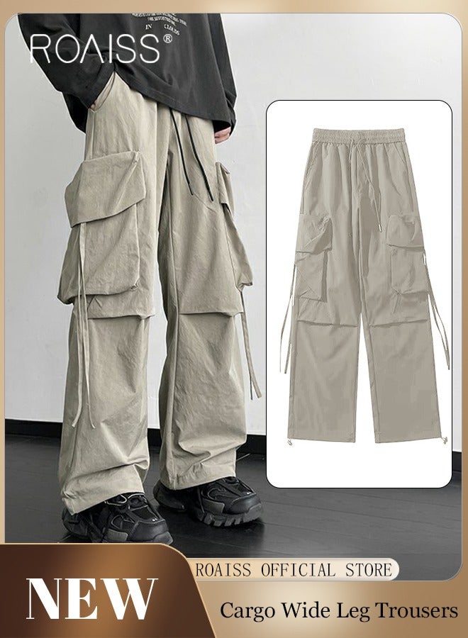 Casual Loose Fitting Quick Drying Overalls for Men Wide Leg Pants with Elastic Waist Design with Multiple Pockets for Outdoor Sports Daily Versatile Breathable and Comfy Pants