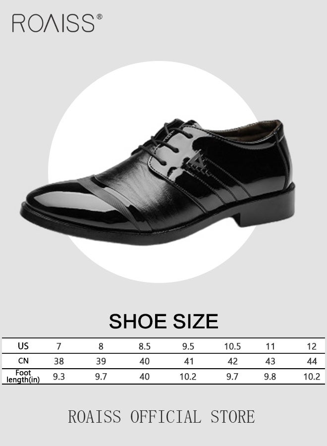 Men Patent Leather Shoes, Low Top Lace-up Formal Shoes with Non Slip Sole, Stylish Dress Shoes for Men, Simple Classic Business Leather Shoes, Suitable for Daily Wear, Business, Wedding and Outdoor Activities