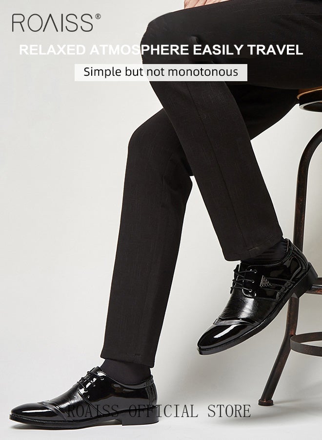 Men Patent Leather Shoes, Low Top Lace-up Formal Shoes with Non Slip Sole, Stylish Dress Shoes for Men, Simple Classic Business Leather Shoes, Suitable for Daily Wear, Business, Wedding and Outdoor Activities
