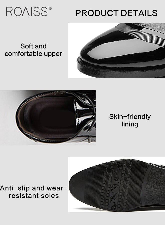 Men Patent Leather Shoes, Low Top Lace-up Formal Shoes with Non Slip Sole, Stylish Dress Shoes for Men, Simple Classic Business Leather Shoes, Suitable for Daily Wear, Business, Wedding and Outdoor Activities