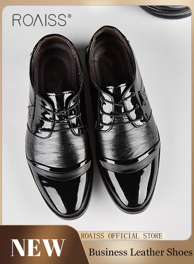 Men Patent Leather Shoes, Low Top Lace-up Formal Shoes with Non Slip Sole, Stylish Dress Shoes for Men, Simple Classic Business Leather Shoes, Suitable for Daily Wear, Business, Wedding and Outdoor Activities