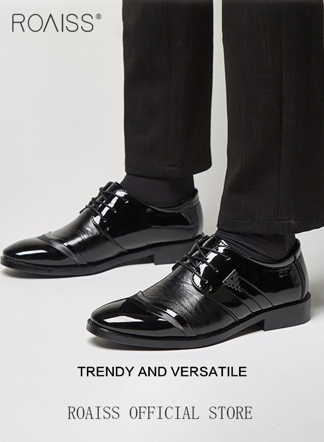 Men Patent Leather Shoes, Low Top Lace-up Formal Shoes with Non Slip Sole, Stylish Dress Shoes for Men, Simple Classic Business Leather Shoes, Suitable for Daily Wear, Business, Wedding and Outdoor Activities