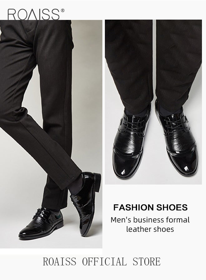 Men Patent Leather Shoes, Low Top Lace-up Formal Shoes with Non Slip Sole, Stylish Dress Shoes for Men, Simple Classic Business Leather Shoes, Suitable for Daily Wear, Business, Wedding and Outdoor Activities