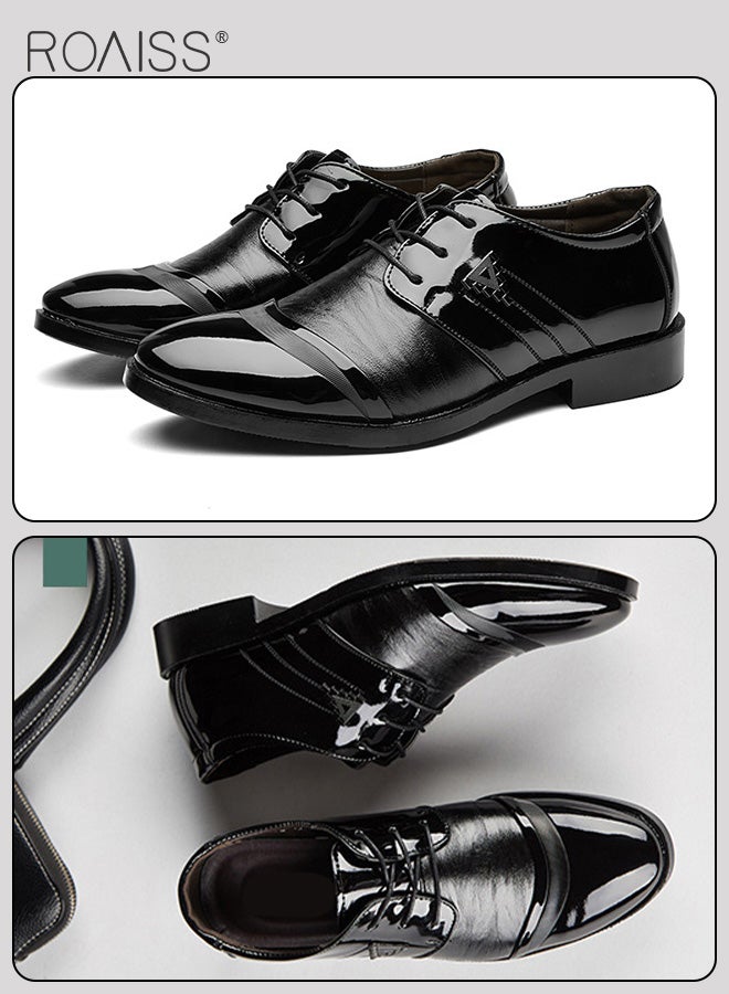 Men Patent Leather Shoes, Low Top Lace-up Formal Shoes with Non Slip Sole, Stylish Dress Shoes for Men, Simple Classic Business Leather Shoes, Suitable for Daily Wear, Business, Wedding and Outdoor Activities