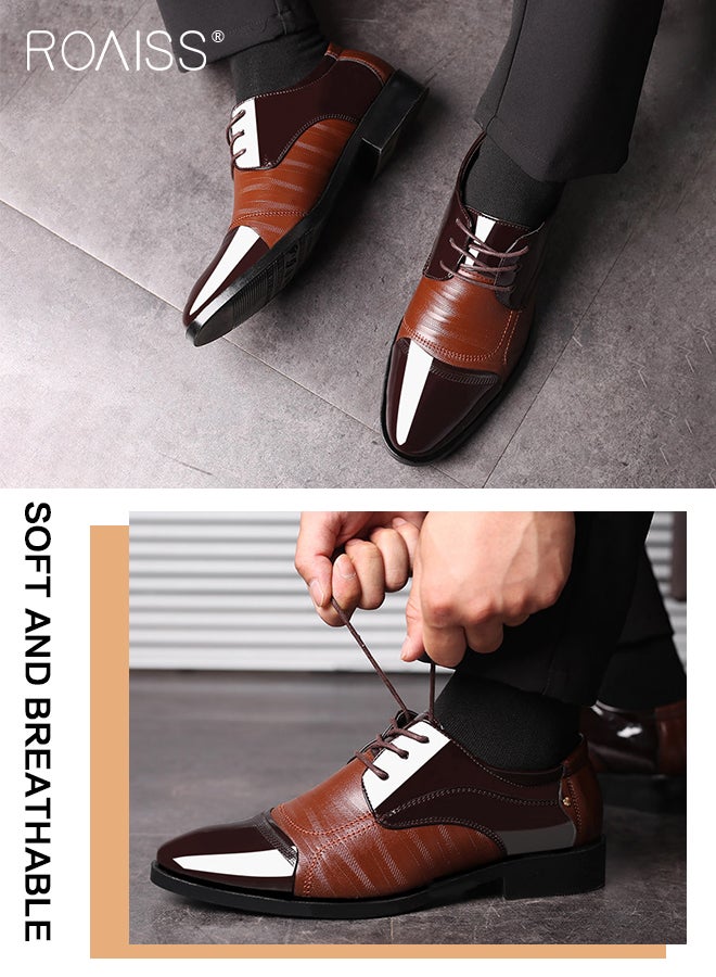 Men Pointed Patent Leather Shoes, Low Top Lace-up Formal Shoes with Non Slip Sole, Stylish Dress Shoes for Men, Simple Classic Business Leather Shoes, Suitable for Daily Wear, Business, Wedding and Outdoor Activities