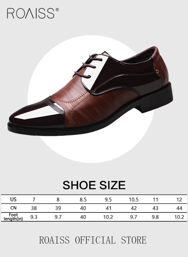 Men Pointed Patent Leather Shoes, Low Top Lace-up Formal Shoes with Non Slip Sole, Stylish Dress Shoes for Men, Simple Classic Business Leather Shoes, Suitable for Daily Wear, Business, Wedding and Outdoor Activities