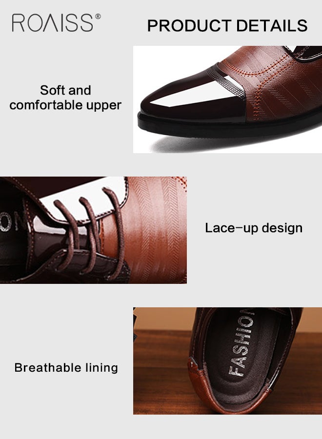 Men Pointed Patent Leather Shoes, Low Top Lace-up Formal Shoes with Non Slip Sole, Stylish Dress Shoes for Men, Simple Classic Business Leather Shoes, Suitable for Daily Wear, Business, Wedding and Outdoor Activities
