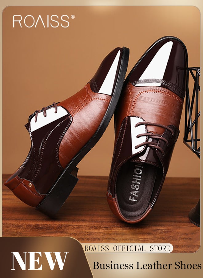 Men Pointed Patent Leather Shoes, Low Top Lace-up Formal Shoes with Non Slip Sole, Stylish Dress Shoes for Men, Simple Classic Business Leather Shoes, Suitable for Daily Wear, Business, Wedding and Outdoor Activities