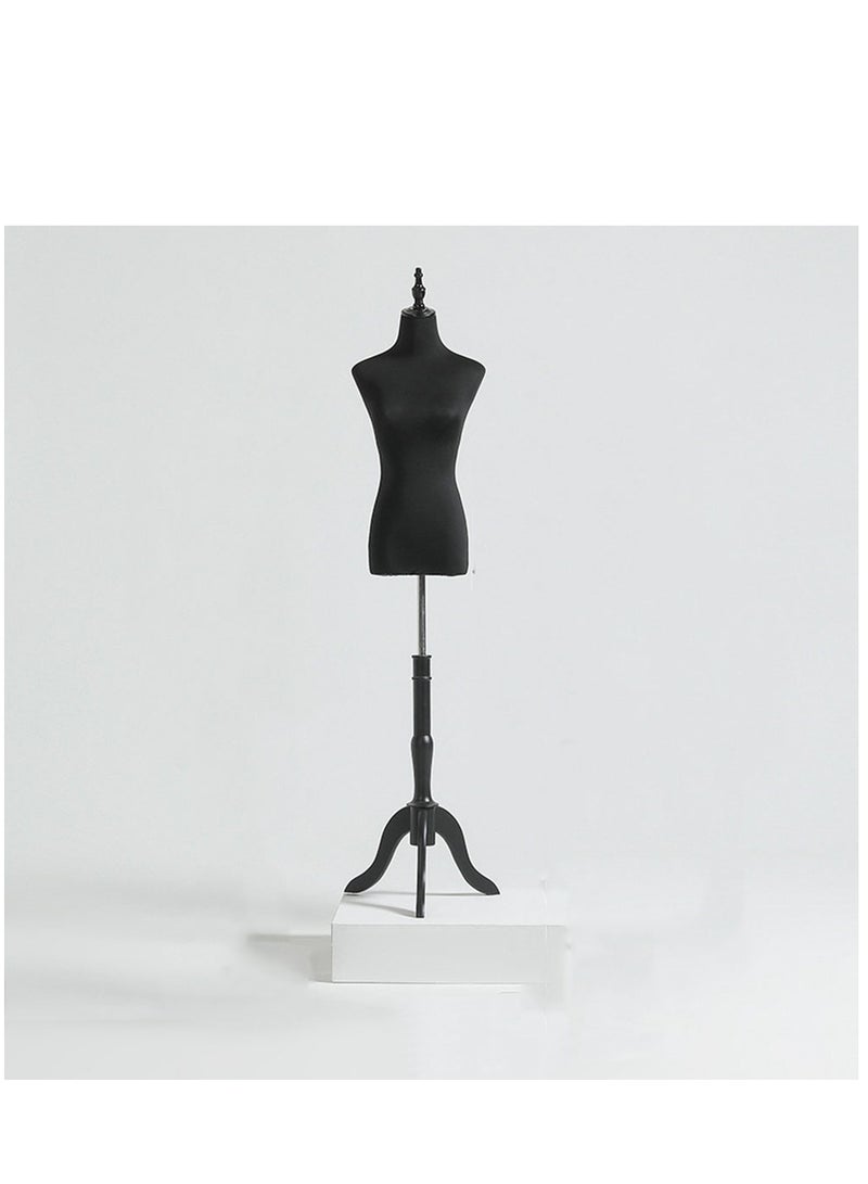 Mannequin Dress Form Female Dress Model Torso Display Mannequin Body Height Adjustable Tripod Stand (Black)