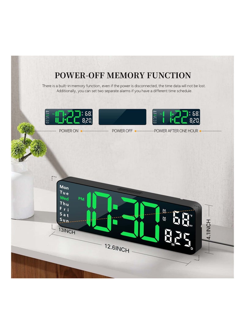 Digital Wall Clock, Modern Digital Clock Desk Alarm Clock Chic Digital Clock for Bedroom, Large Wall Clock with Remote Control, Automatic Brightness Dimmer LED Clock with Date Temperature Week