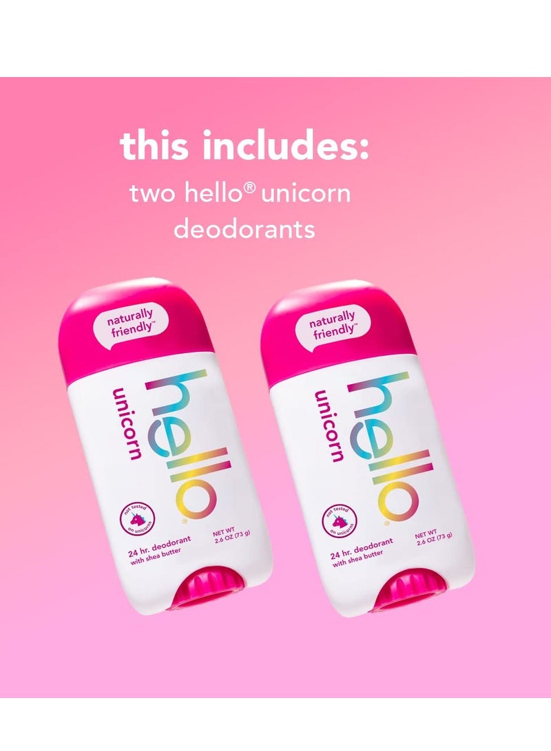 hello Unicorn Aluminum Free Deodorant for Women, Girls, Safe for Kids, Dermatologically tested, Natural Fragrance, 2 Pack