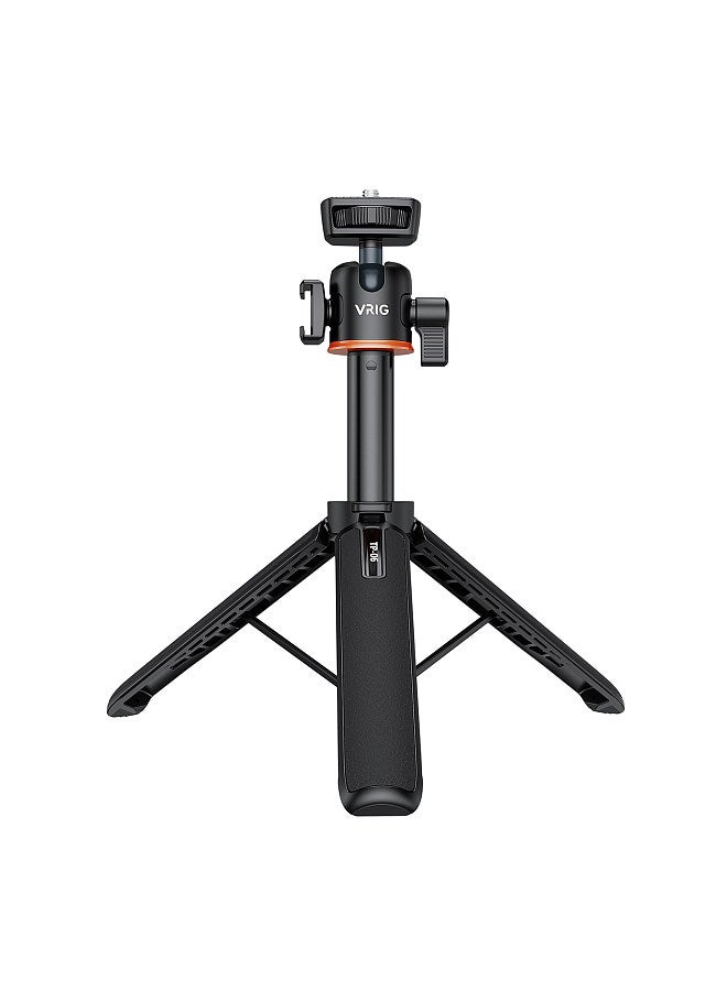 TP-06 Portable Selfie Stick Tripod Stand Aluminum Alloy with 1/4 Inch Screw Cold Shoe Mount 360° Rotatable Ballhead 55cm/21.6in Max. Height 1.5kg Load Capacity