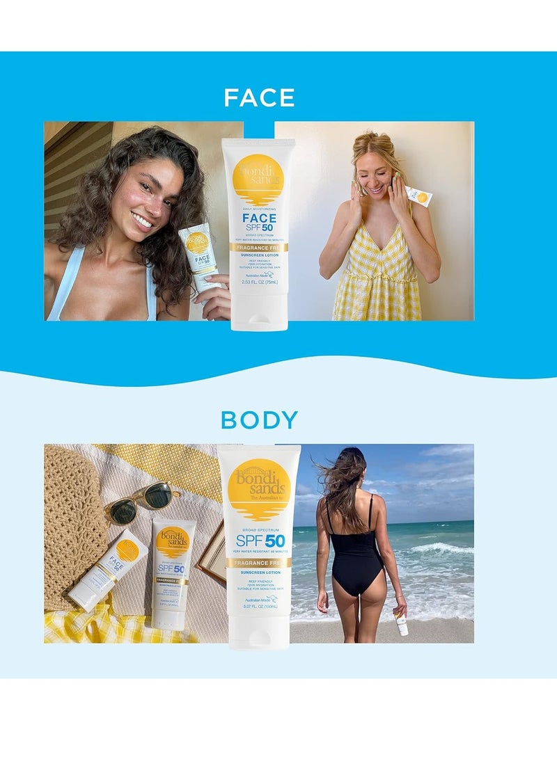 Bondi Sands Fragrance Free Daily Sunscreen Face Lotion SPF 50 | Hydrating UVA + UVB Protection, Non-Greasy, Gentle, Water Resistant | 2.53 Oz/75 mL