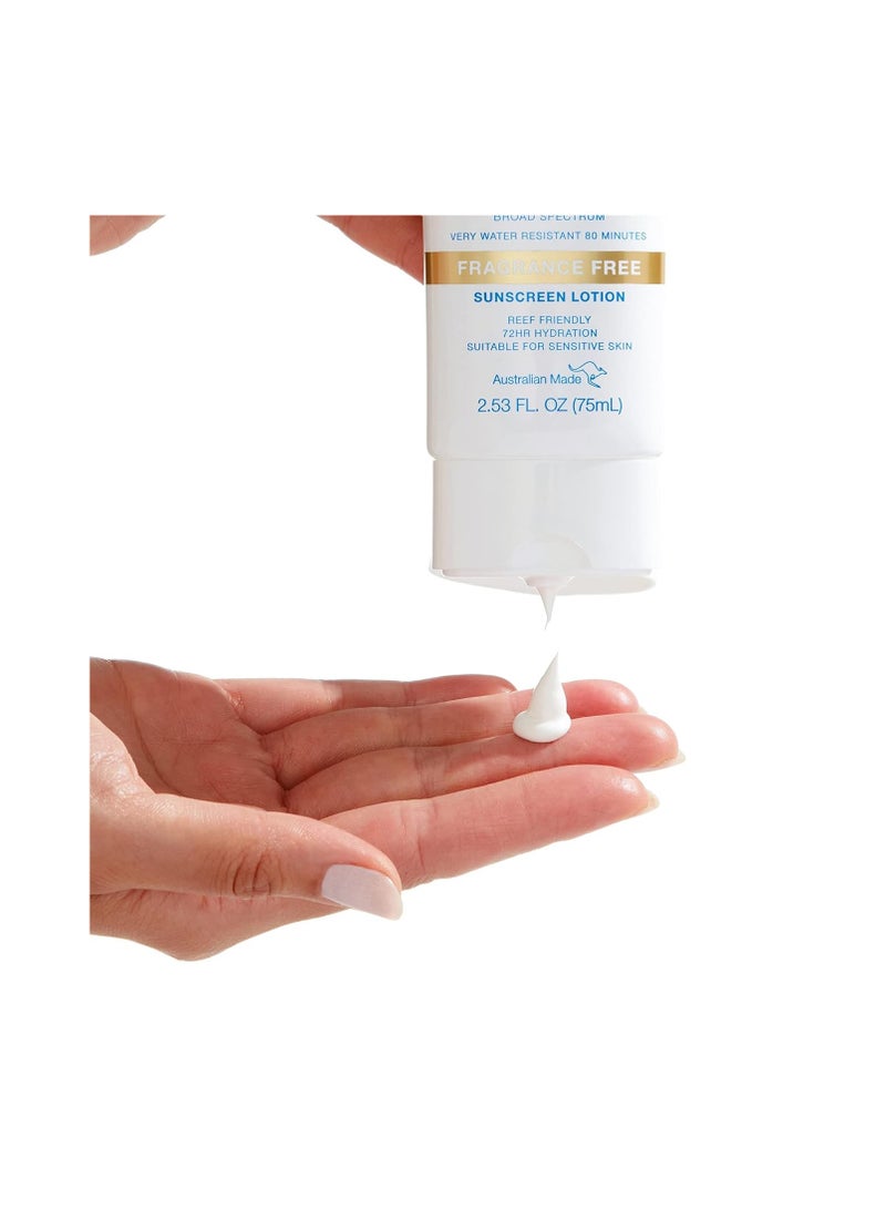 Bondi Sands Fragrance Free Daily Sunscreen Face Lotion SPF 50 | Hydrating UVA + UVB Protection, Non-Greasy, Gentle, Water Resistant | 2.53 Oz/75 mL