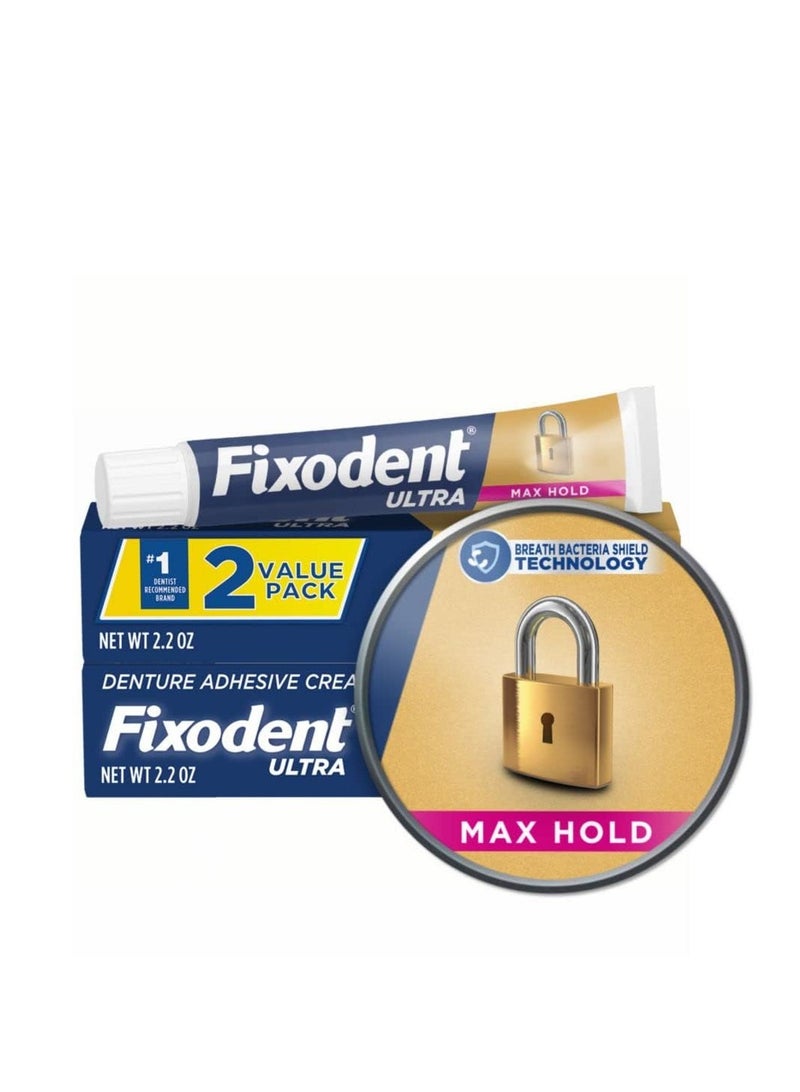 Fixodent Ultra Max Hold Denture Adhesive, 2.2 Oz (Pack of 2)