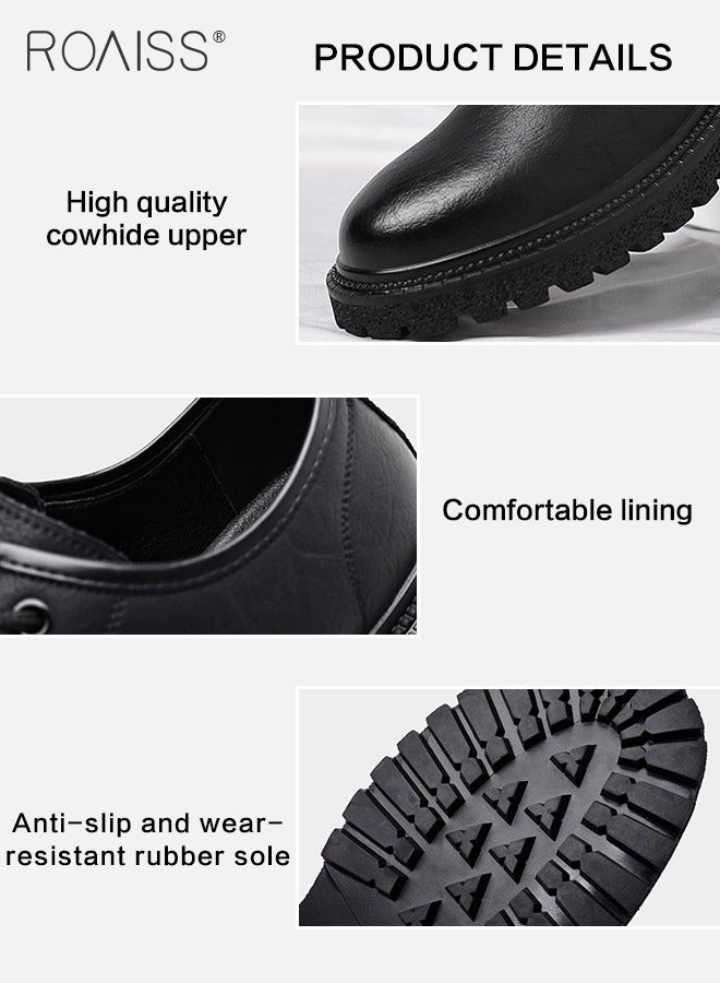 Men Vintage Business Casual Leather Shoes Thick Soled Head Leather Shoes for Men Dress Boots with British Style  Low Cut Work Boot Design