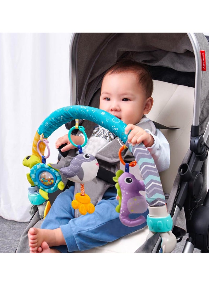 Baby Stroller Arch Toy with Clamps, Clip-On Mobile Musical Crib Mobile Toys Interactive Stroller Toy Arch Baby Bouncer Activity Toy Bar  for Infants Baby Car Seat Toys Rattle Turtle Music Whale