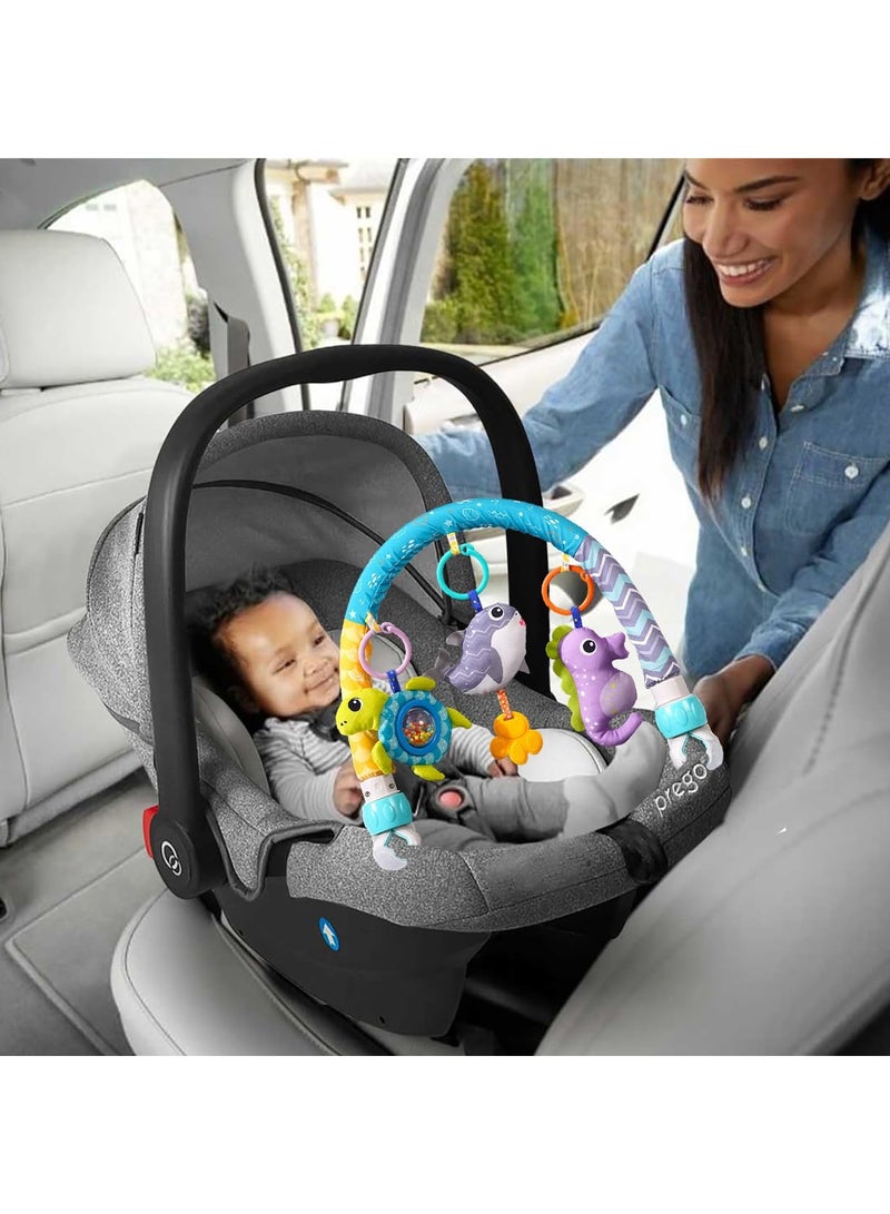 Baby Stroller Arch Toy with Clamps, Clip-On Mobile Musical Crib Mobile Toys Interactive Stroller Toy Arch Baby Bouncer Activity Toy Bar  for Infants Baby Car Seat Toys Rattle Turtle Music Whale