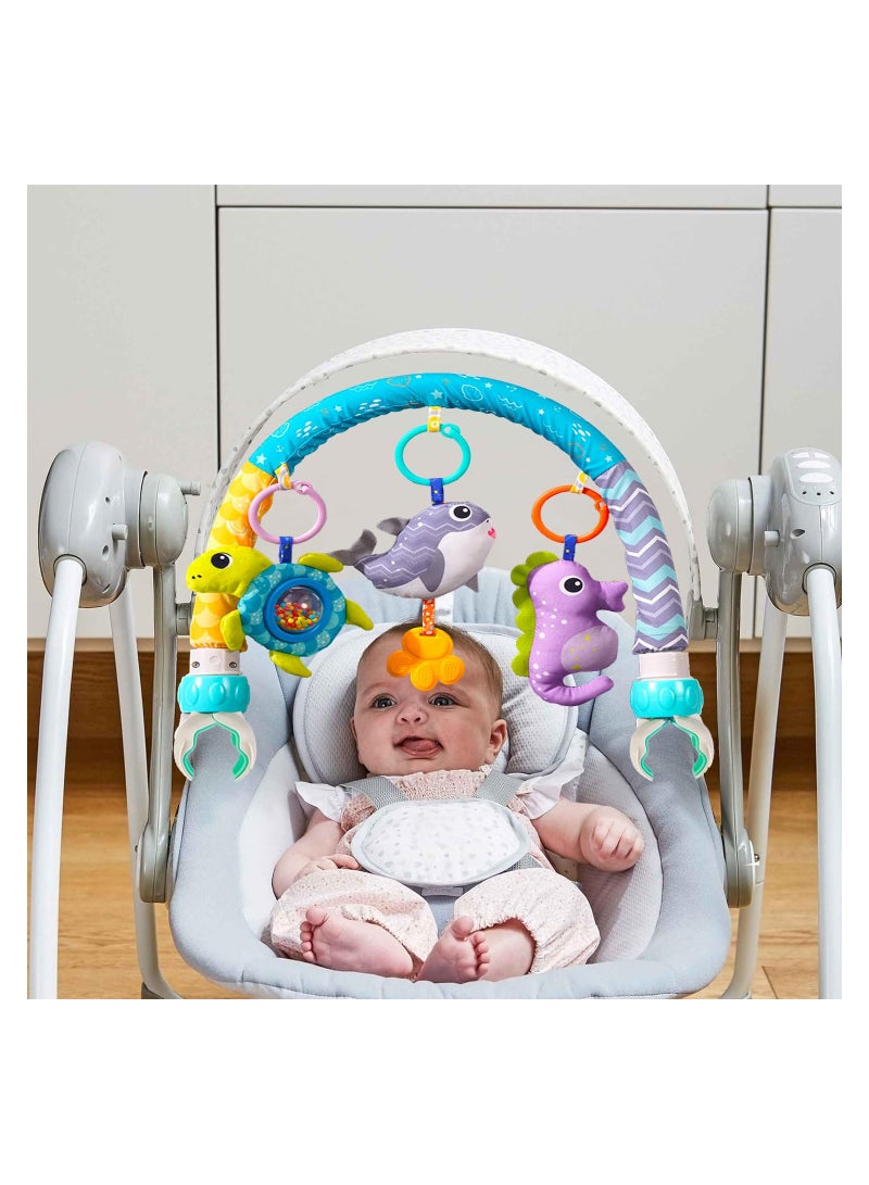 Baby Stroller Arch Toy with Clamps, Clip-On Mobile Musical Crib Mobile Toys Interactive Stroller Toy Arch Baby Bouncer Activity Toy Bar  for Infants Baby Car Seat Toys Rattle Turtle Music Whale