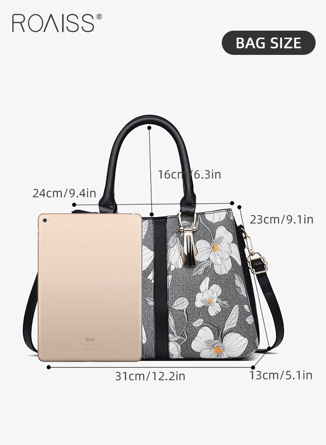 Women's Pu Leather Patchwork Printed Handbag Elegant And Adjustable Detachable Shoulder Bag Zipper Opening And Closing Design Multi-Layer Large Capacity Tote Bag